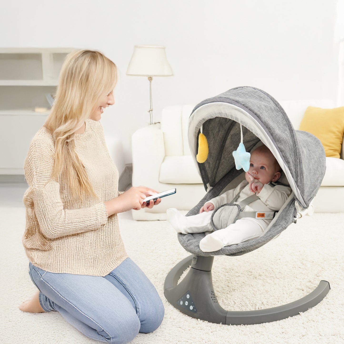 Aprpink Electric Bluetooth Baby Swing and Bouncer for Newborn 0-9 Months Gray