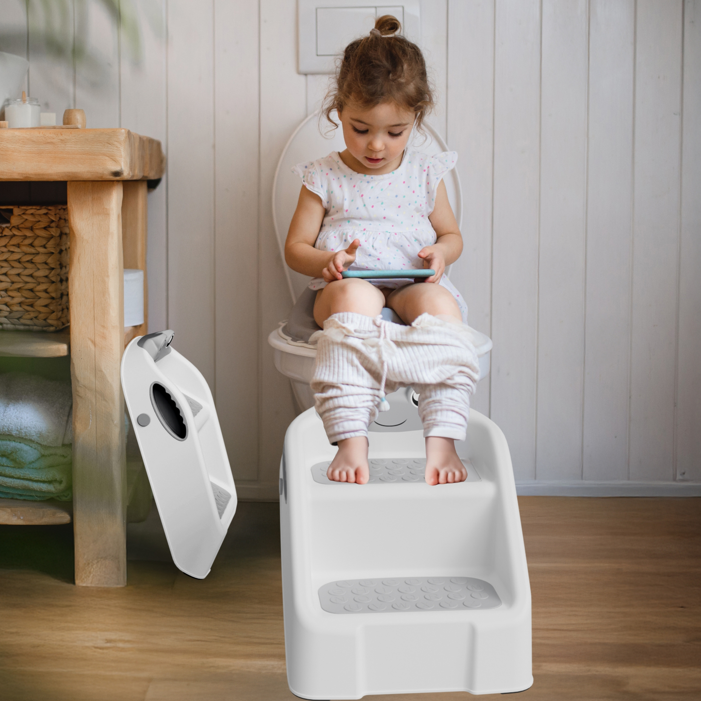Aprpink Toddlers Foldable Step Stool with Non-Slip Surface & Alphabet Patterns Plastic Gray