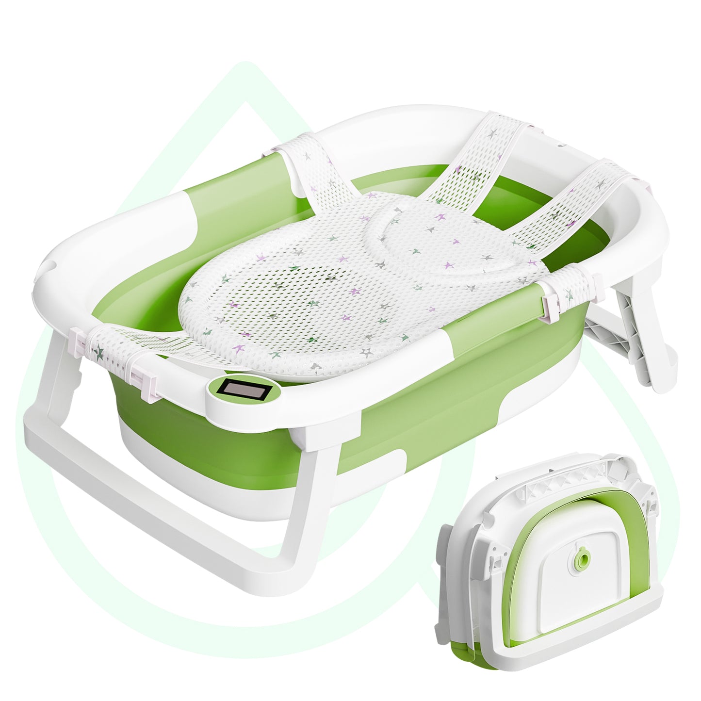 Aprpink Foldable Baby PP+TPE Bathtub with Soft Cushion&Thermometer for 0-36 Months Toddler Gray/Pink/Blue/Green/Dark Pink/Turquoise/Light Blue