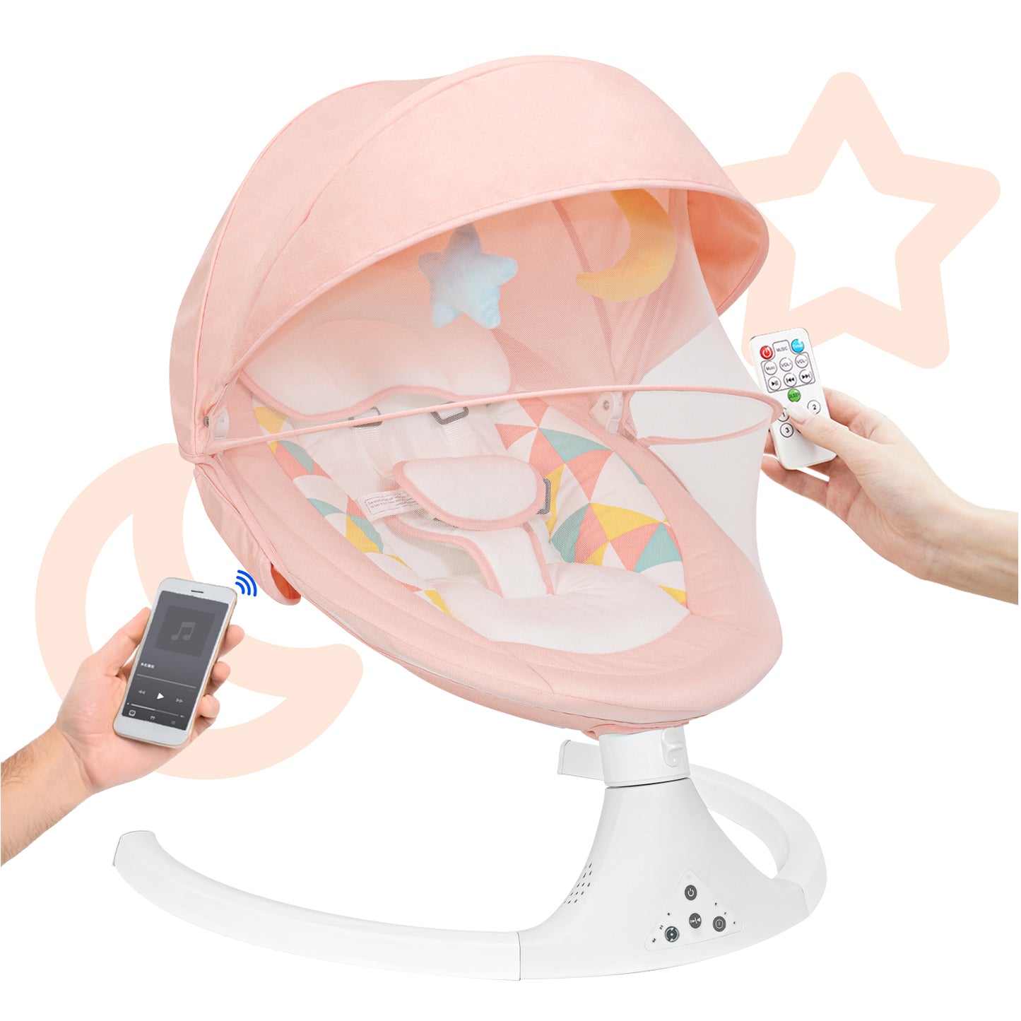 Aprpink Electric Bluetooth Baby Swing and Bouncer for Newborn 0-9 Months Gray/Black/Pink