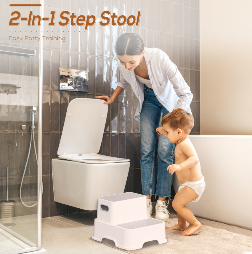 Aprpink Toddlers Foldable Step Stool with Non-Slip Surface & Alphabet Patterns Plastic Gray