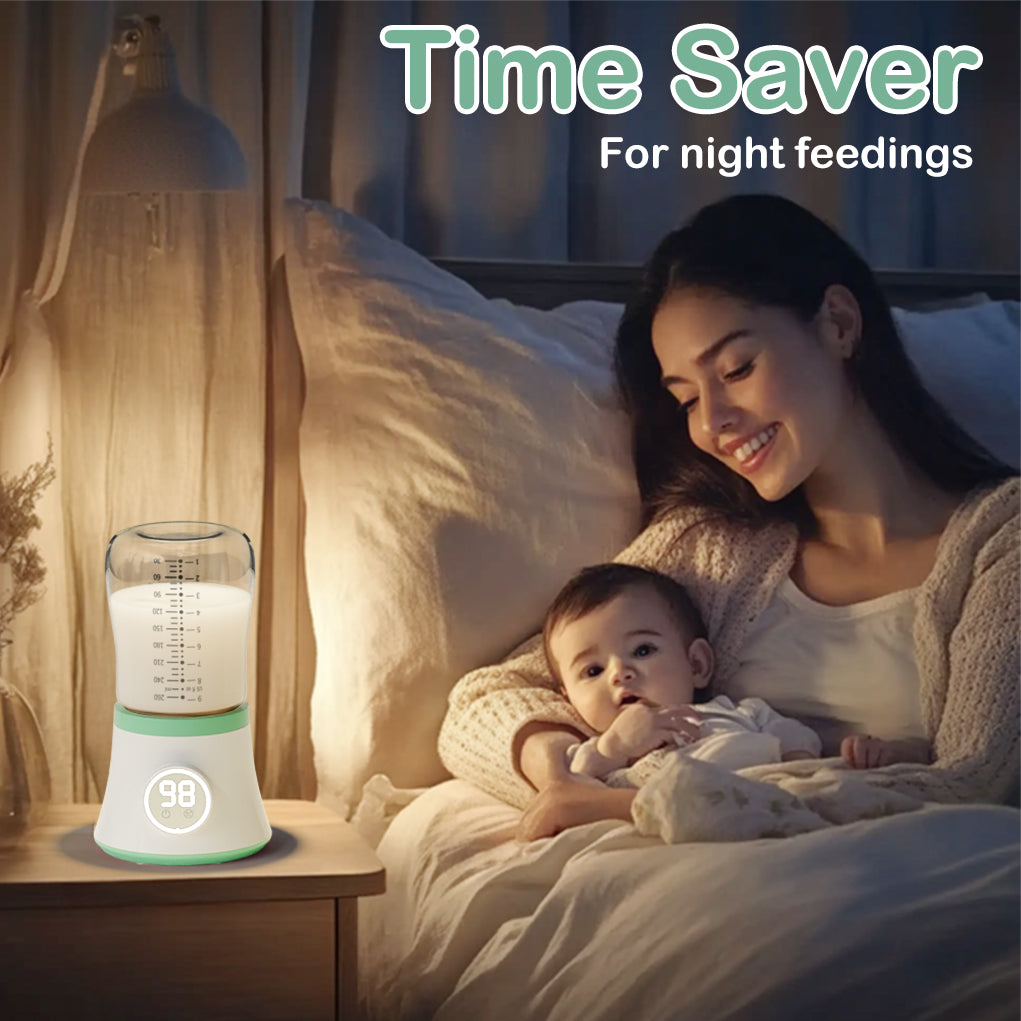 Aprpink Portable Bottle Warmer Travel Fast Heating 10400mAH Battery with Glass Baby Bottle&5 Adjustable Temperature settings Blue/Green/Pink