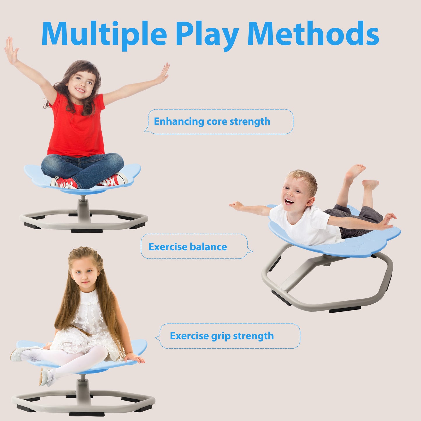 Sensory Spinning Chair for Autistic Kids - Non-Slip Metal Base, Swivel Design, Supports up to 220lb, Blue Elephant Design, Promotes Body Coordination Training