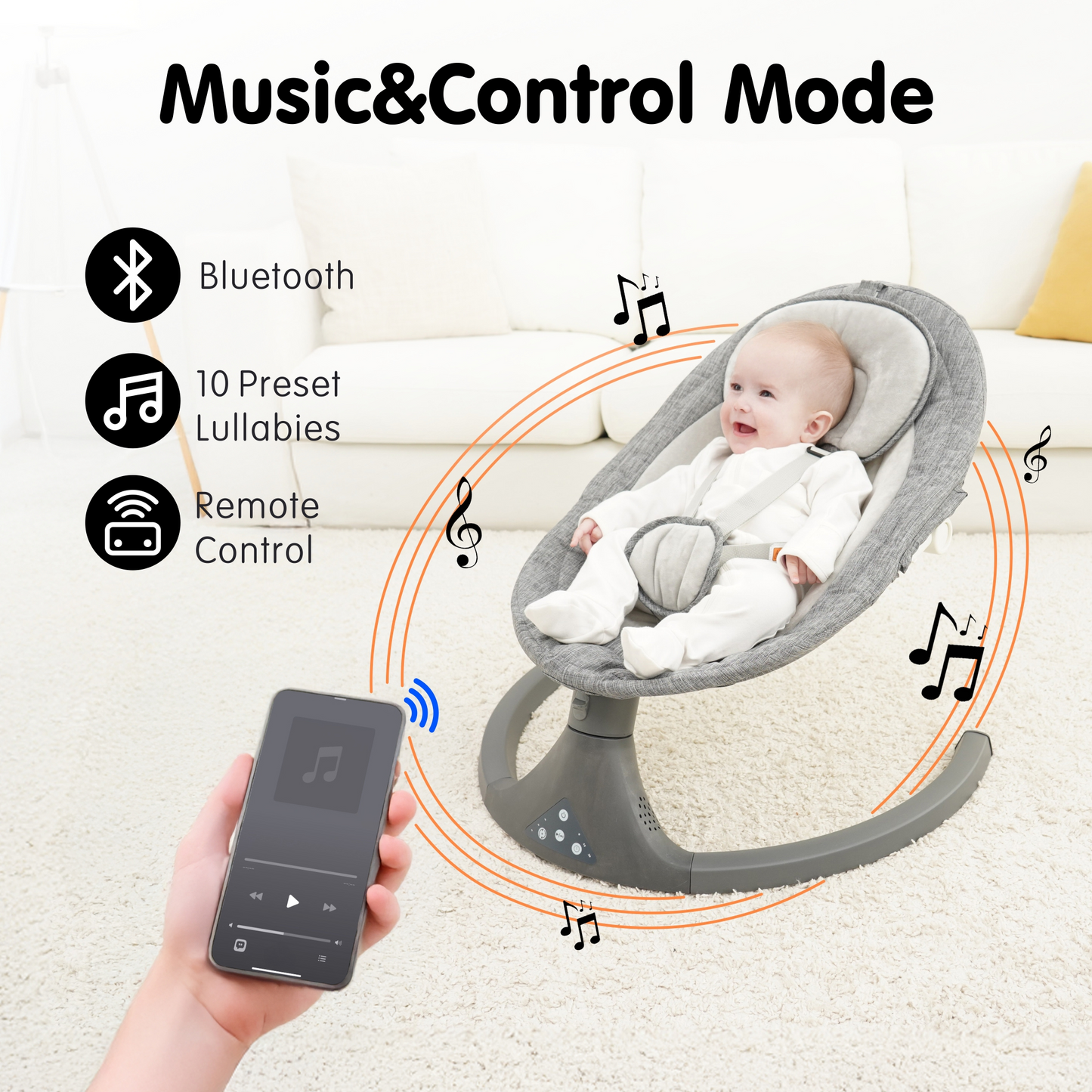 Aprpink Electric Bluetooth Baby Swing and Bouncer for Newborn 0-9 Months Gray