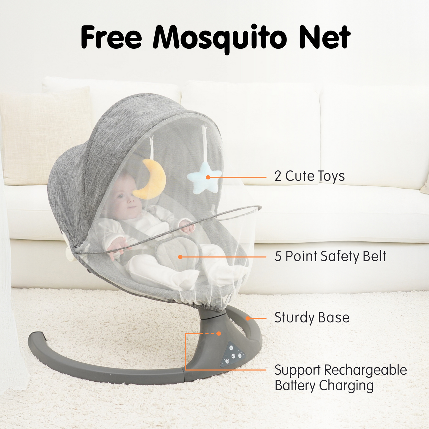 Aprpink Electric Bluetooth Baby Swing and Bouncer for Newborn 0-9 Months Gray