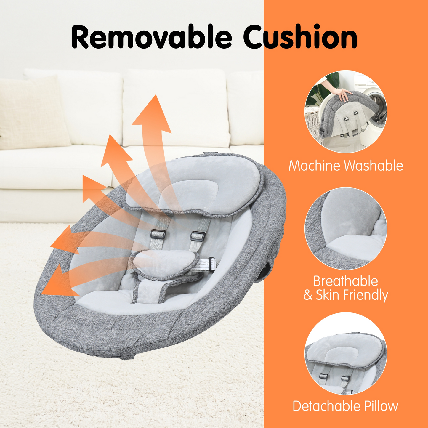 Aprpink Electric Bluetooth Baby Swing and Bouncer for Newborn 0-9 Months Gray