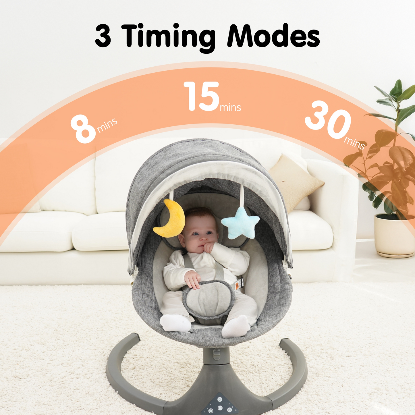 Aprpink Electric Bluetooth Baby Swing and Bouncer for Newborn 0-9 Months Gray