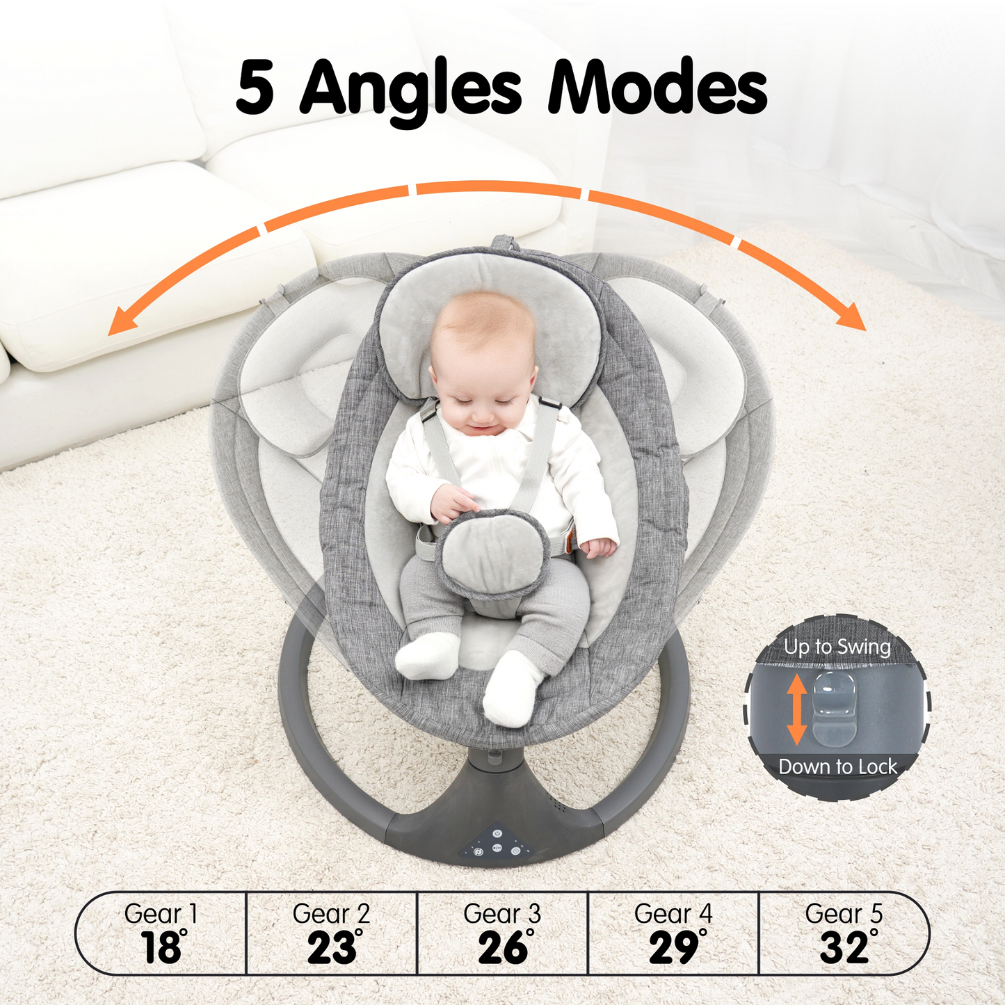 Aprpink Electric Bluetooth Baby Swing and Bouncer for Newborn 0-9 Months Gray