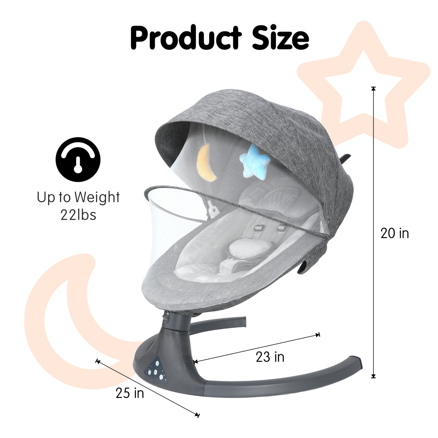 Aprpink Electric Bluetooth Baby Swing and Bouncer for Newborn 0-9 Months Gray