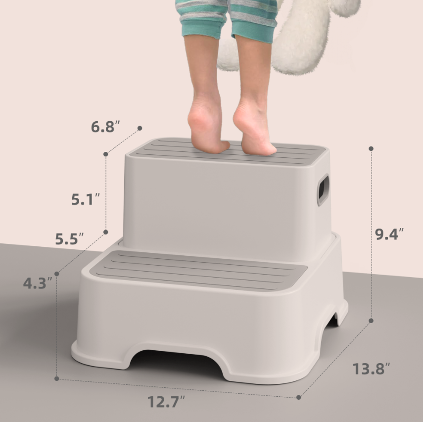 Aprpink Toddlers Foldable Step Stool with Non-Slip Surface & Alphabet Patterns Plastic Gray