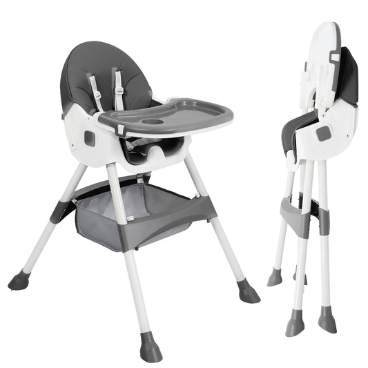 Aprpink 6 in 1 Baby Convertible High Chair Seat with 5 Point PU Safety Harness Gray Striped