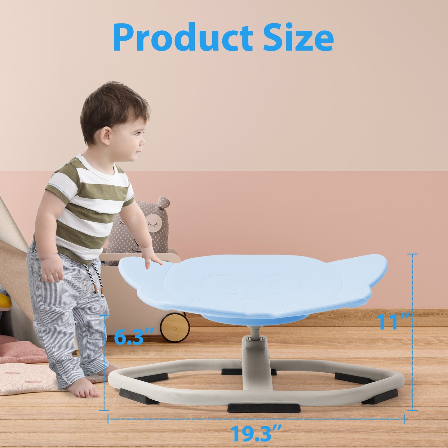 Sensory Spinning Chair for Autistic Kids - Non-Slip Metal Base, Swivel Design, Supports up to 220lb, Blue Elephant Design, Promotes Body Coordination Training