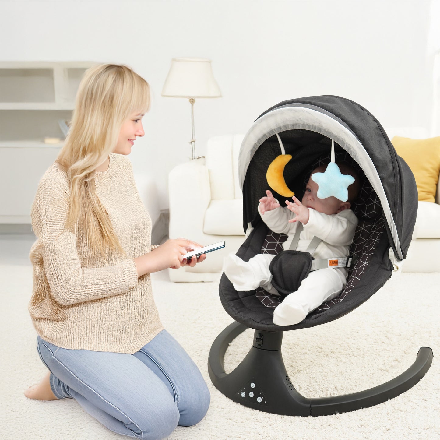 Aprpink Electric Bluetooth Baby Swing and Bouncer for Newborn 0-9 Months Black