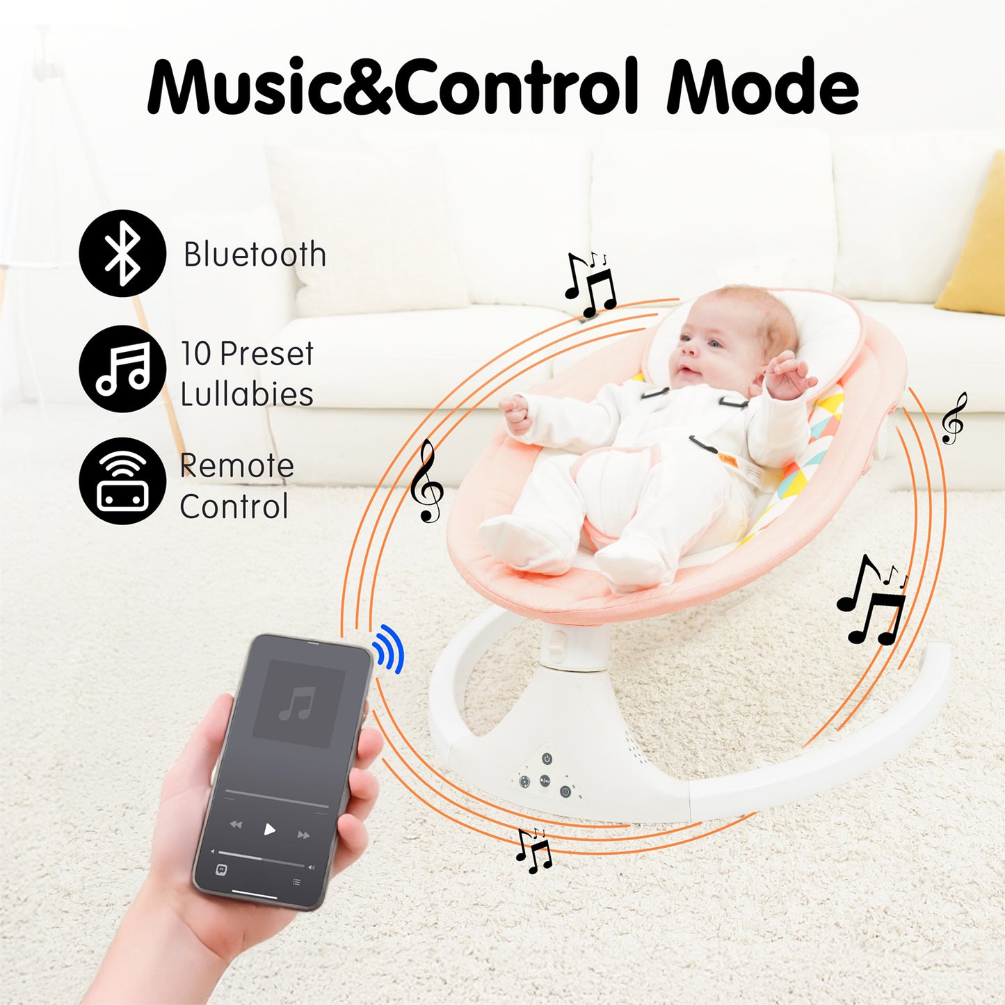 Aprpink Electric Bluetooth Baby Swing and Bouncer for Newborn 0-9 Months Pink