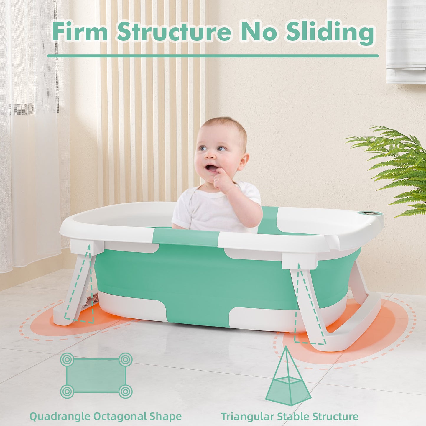 Aprpink Foldable Baby ‎PP+TPE Bathtub with Soft Cushion&Thermometer for 0-36 Months Toddler Turquoise