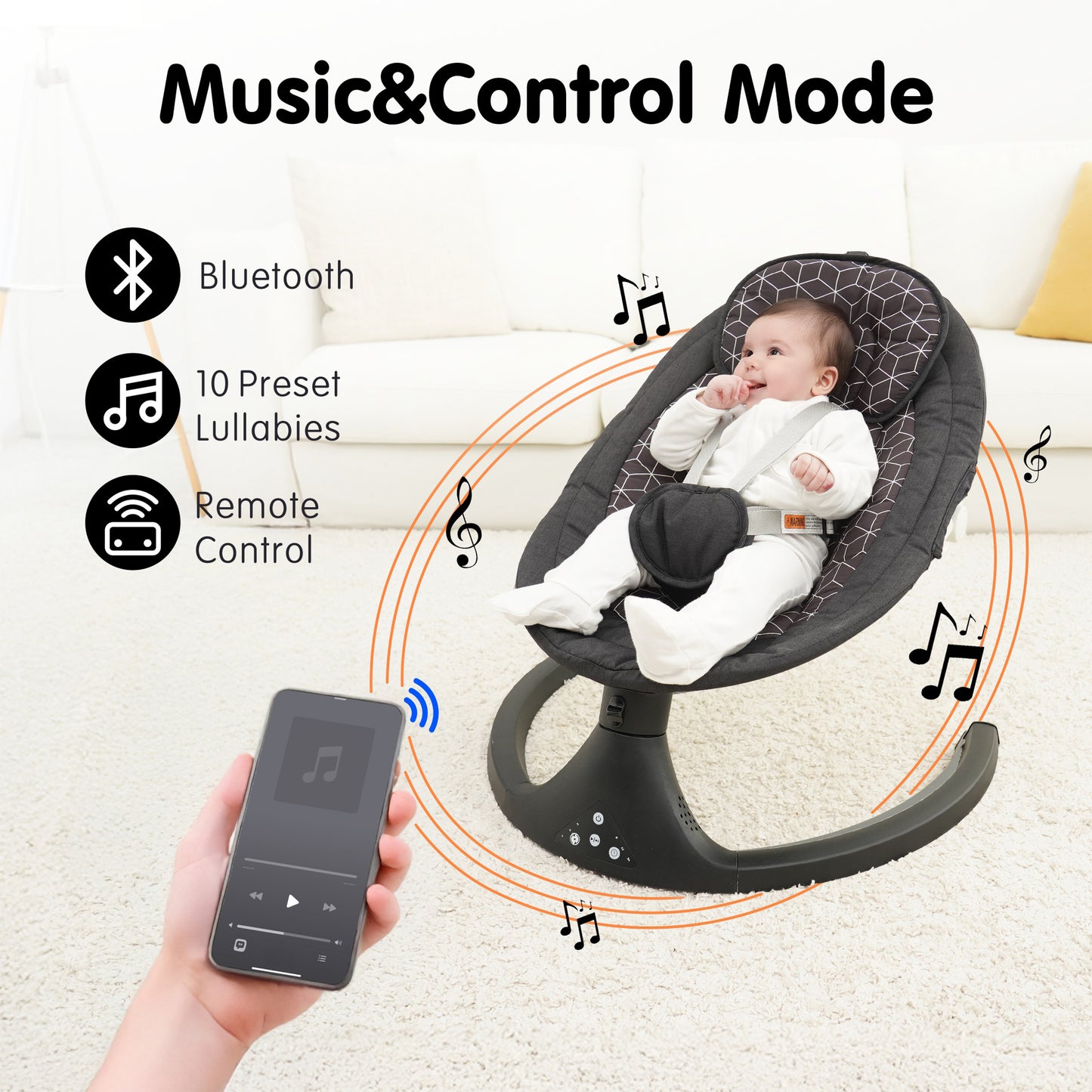 Aprpink Electric Bluetooth Baby Swing and Bouncer for Newborn 0-9 Months Black