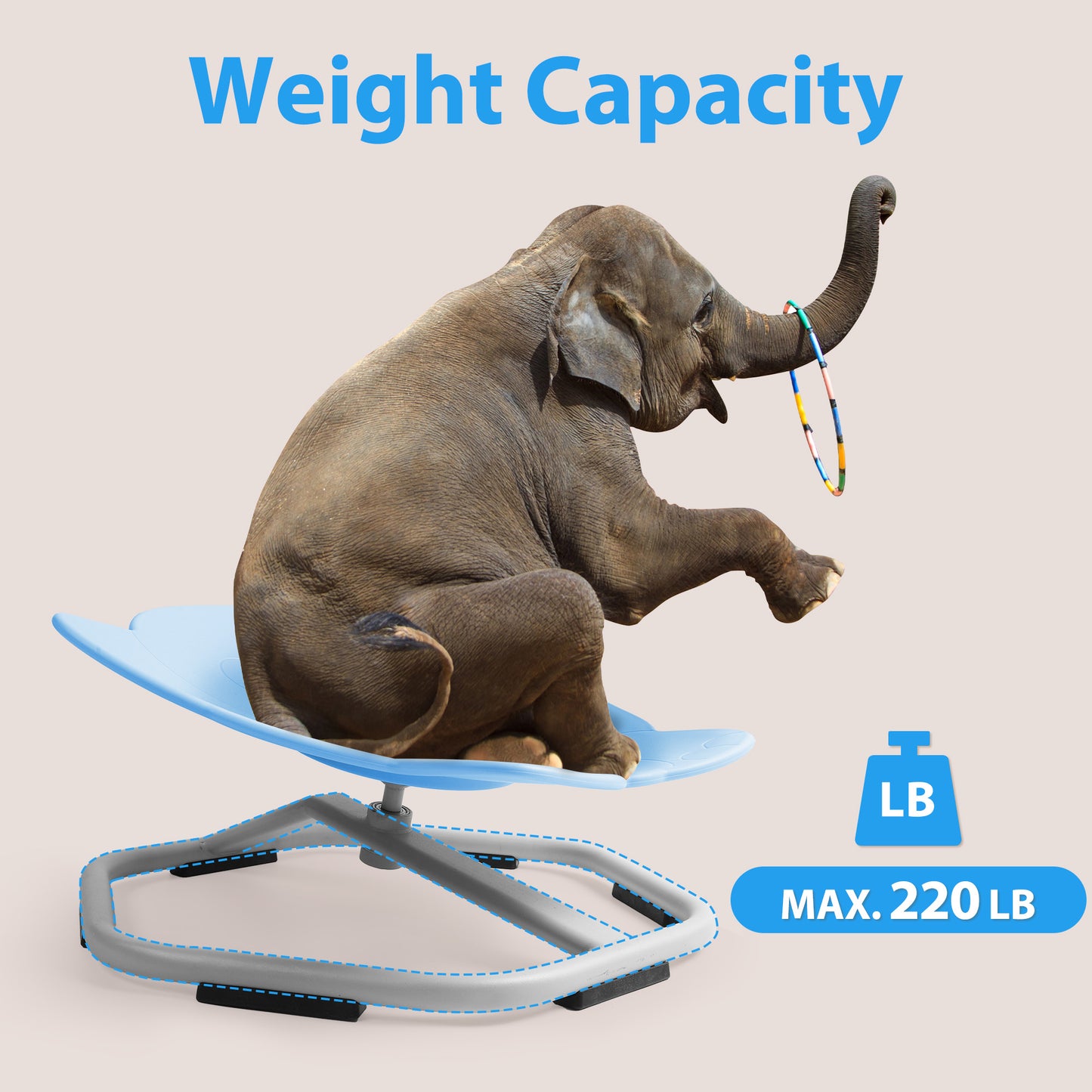 Sensory Spinning Chair for Autistic Kids - Non-Slip Metal Base, Swivel Design, Supports up to 220lb, Blue Elephant Design, Promotes Body Coordination Training
