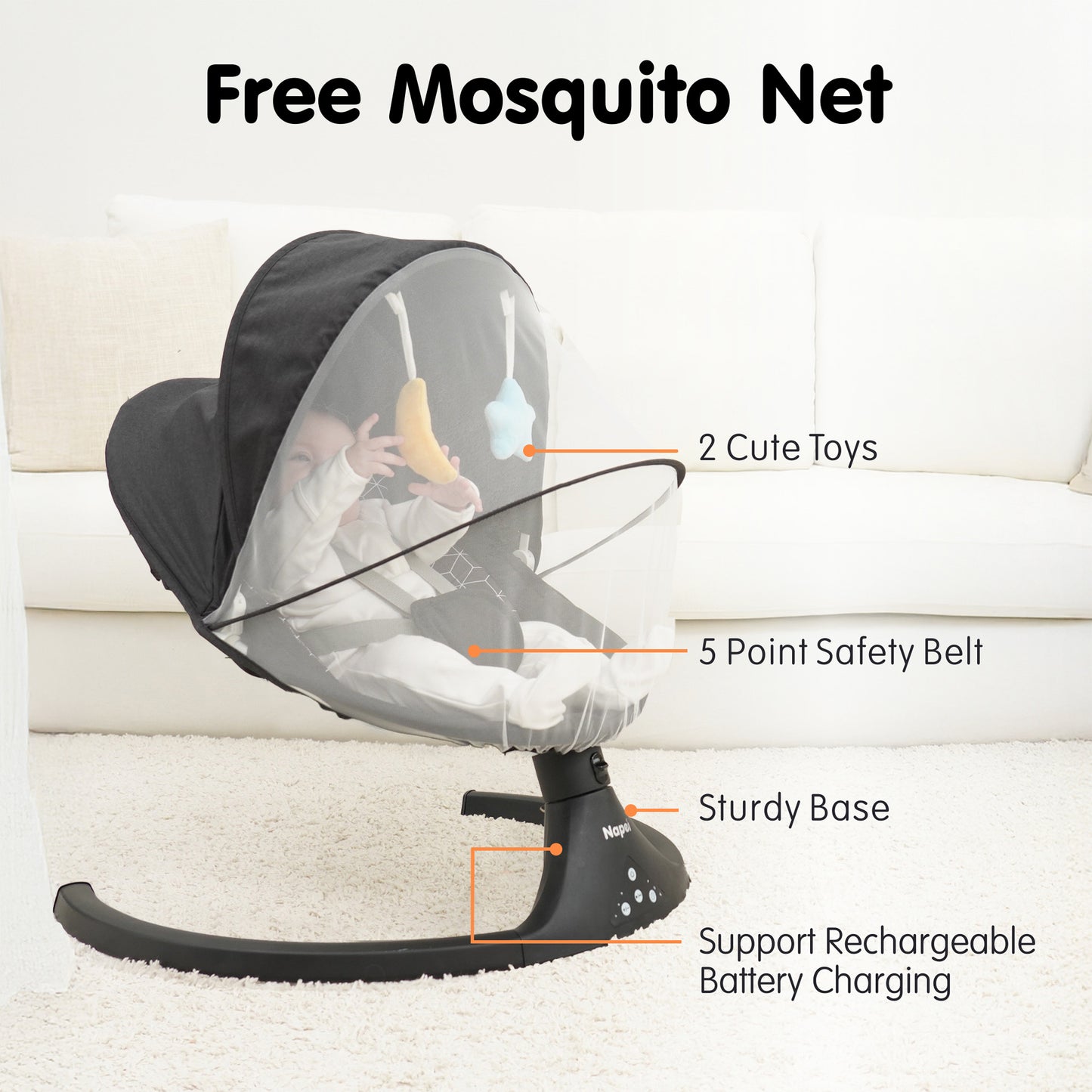 Aprpink Electric Bluetooth Baby Swing and Bouncer for Newborn 0-9 Months Black