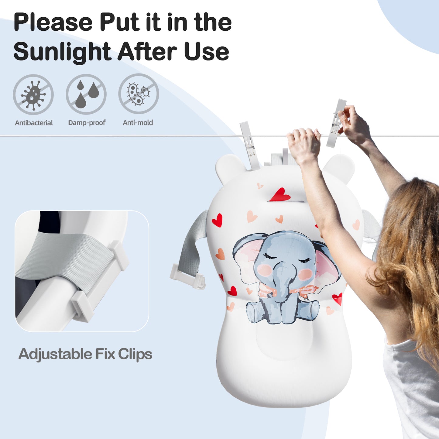 Aprpink Foldable Baby ‎Bathtub Elephant PP+TPE with Soft Cushion&Thermometer for 0-36 Months Toddler Blue