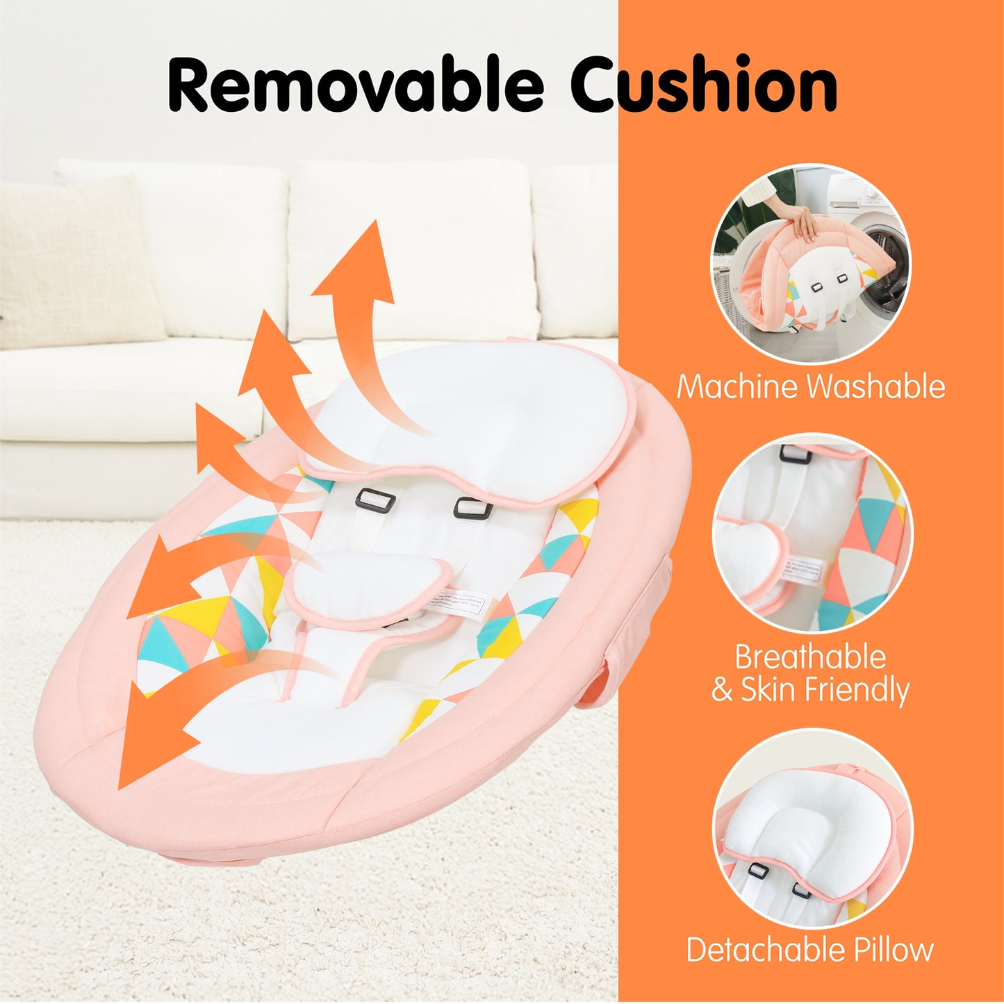 Aprpink Electric Bluetooth Baby Swing and Bouncer for Newborn 0-9 Months Pink