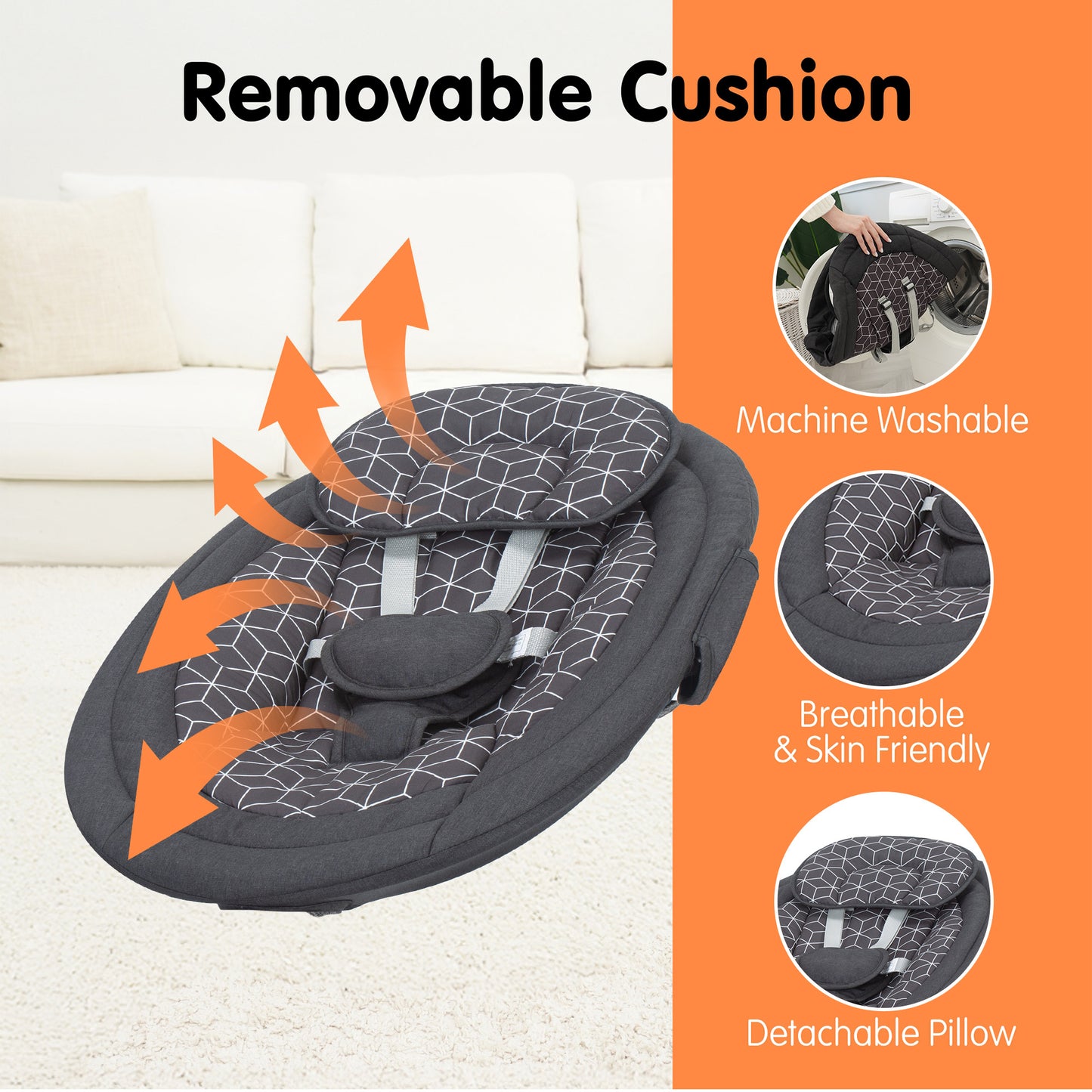 Aprpink Electric Bluetooth Baby Swing and Bouncer for Newborn 0-9 Months Black