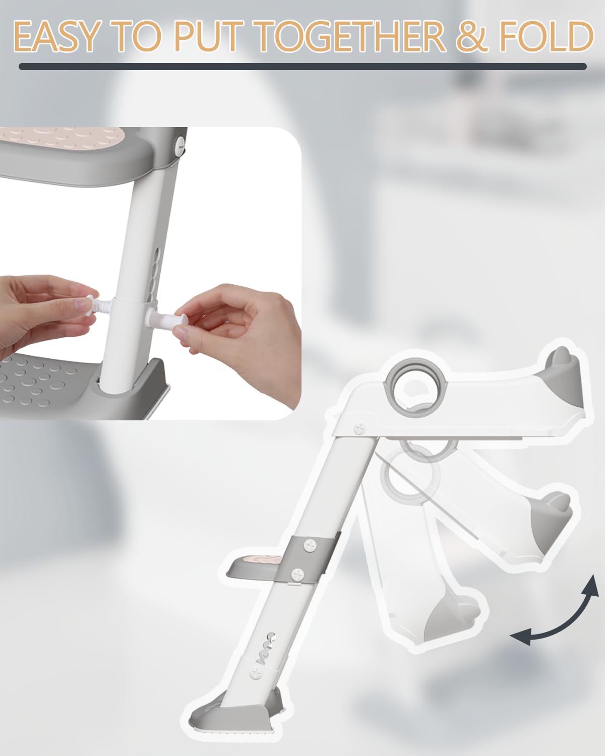 Potty Training Toilet Seat with Step Stool Ladder,Potty Training Toilet for Boys Girls-Comfortable Safe Potty Seat Potty Chair with Anti-Slip Pads Ladder,Splash Guard and Safety Handles (Gray)