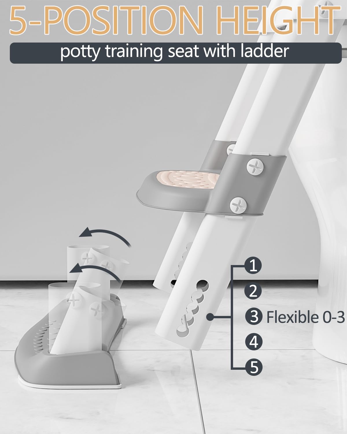 Potty Training Toilet Seat with Step Stool Ladder,Potty Training Toilet for Boys Girls-Comfortable Safe Potty Seat Potty Chair with Anti-Slip Pads Ladder,Splash Guard and Safety Handles (Gray)