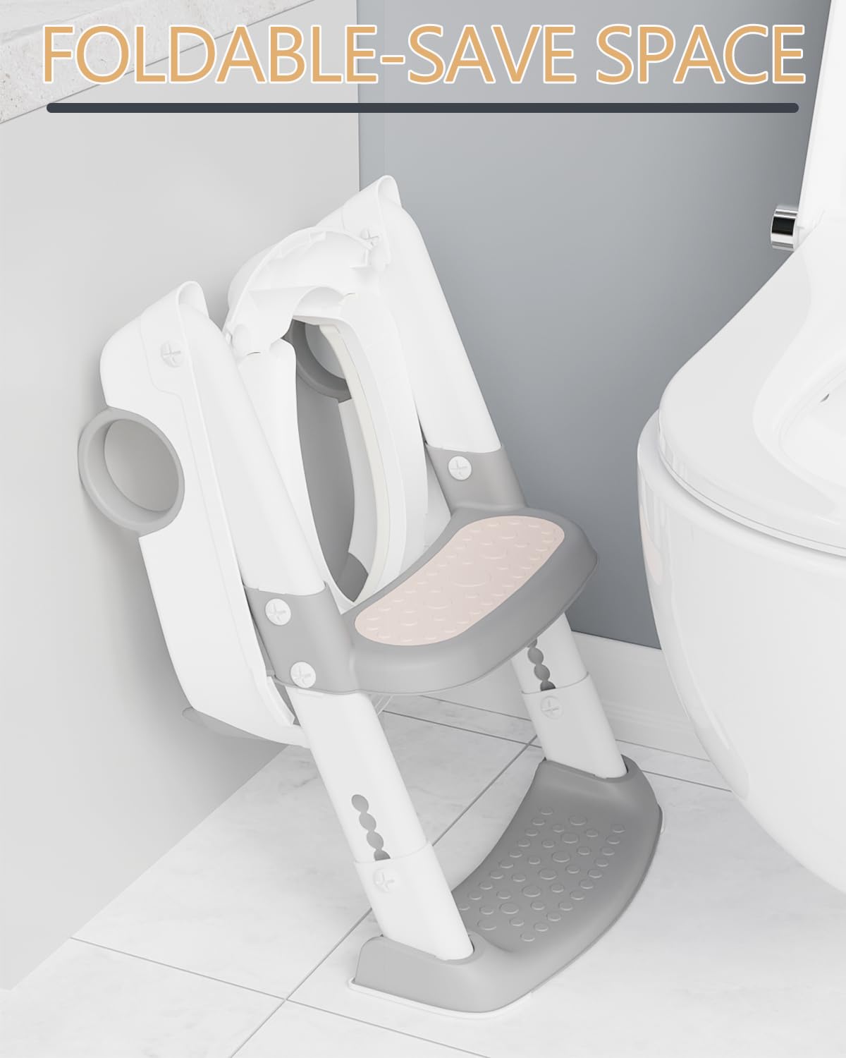 Potty Training Toilet Seat with Step Stool Ladder,Potty Training Toilet for Boys Girls-Comfortable Safe Potty Seat Potty Chair with Anti-Slip Pads Ladder,Splash Guard and Safety Handles (Gray)