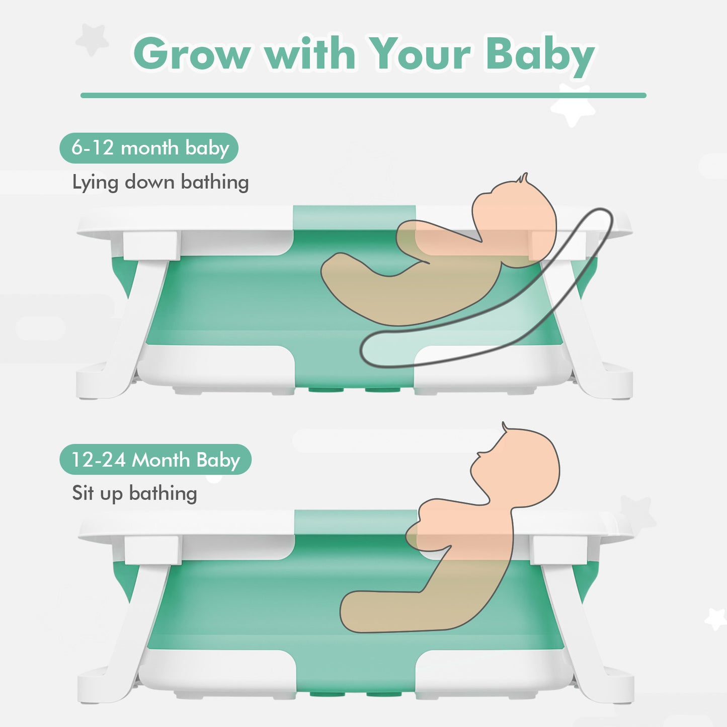 Aprpink Foldable Baby ‎PP+TPE Bathtub with Soft Cushion&Thermometer for 0-36 Months Toddler Turquoise