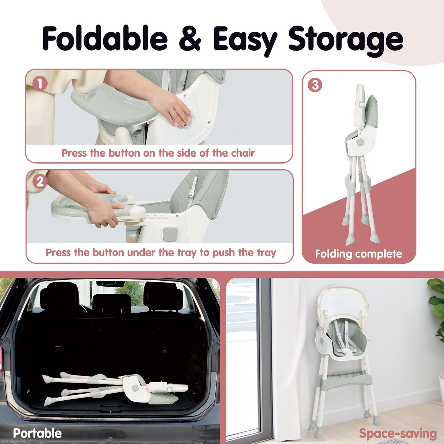 Aprpink 6-in-1 Baby Convertible High Chair with 5-Point PU Safety Harness, /Green Striped, 1 Piece