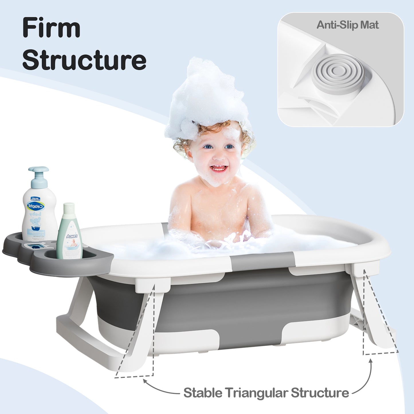 Aprpink Foldable Baby ‎Bathtub Elephant PP+TPE with Soft Cushion&Thermometer for 0-36 Months Toddler Gray