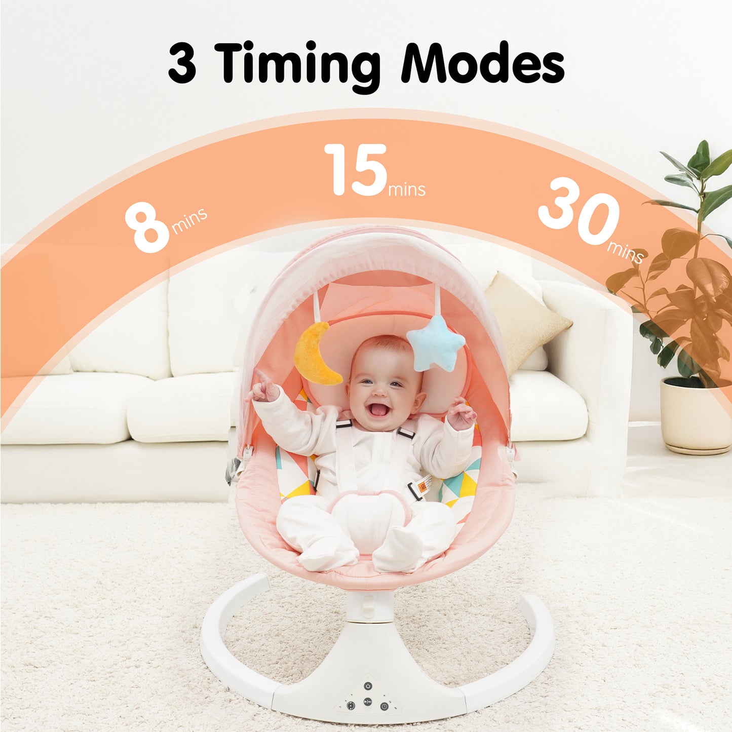 Aprpink Electric Bluetooth Baby Swing and Bouncer for Newborn 0-9 Months Pink