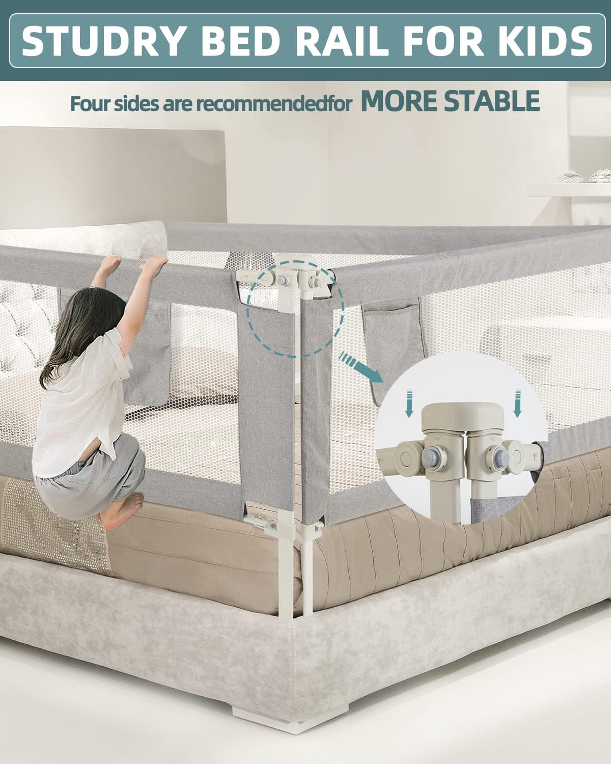 Bed Rail for Toddlers, Extra Tall（Height Adjustable） Specially Designed for Twin, Full, Queen, King Size, California King Bed - Safety Baby Bed Guard Rails for Kids (One Side 78.7" x 27")