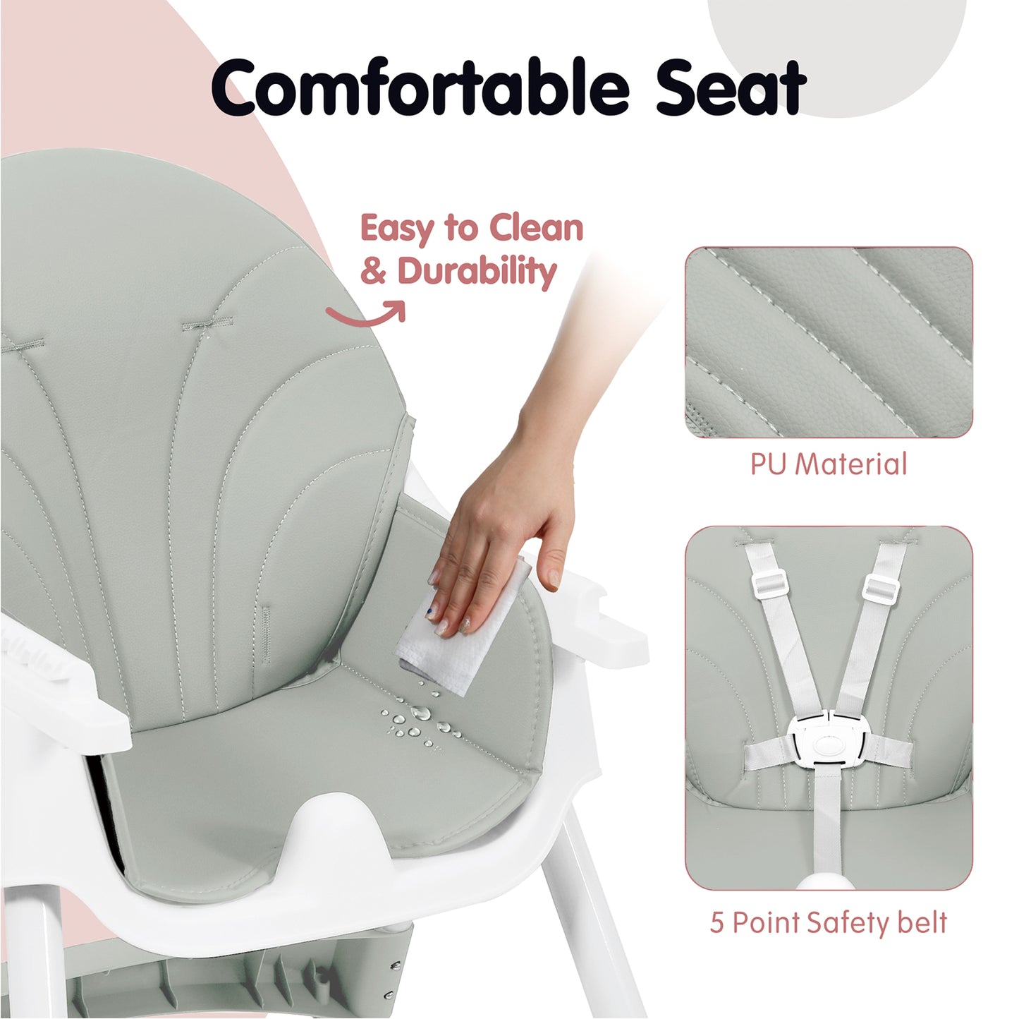 Aprpink 6-in-1 Baby Convertible High Chair with 5-Point PU Safety Harness, /Green Striped, 1 Piece