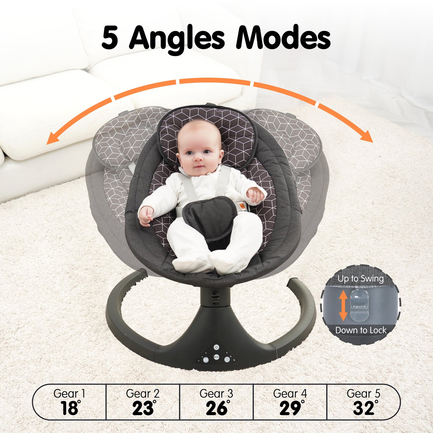 Aprpink Electric Bluetooth Baby Swing and Bouncer for Newborn 0-9 Months Black