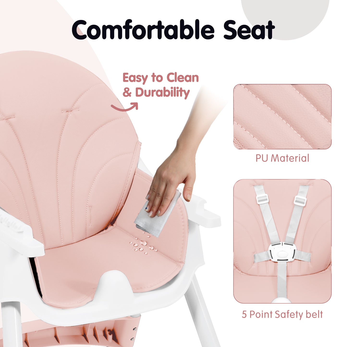 Aprpink 6 in 1 Baby Convertible High Chair with 5 Point PU Safety Harness, Pink Striped, 1 Piece