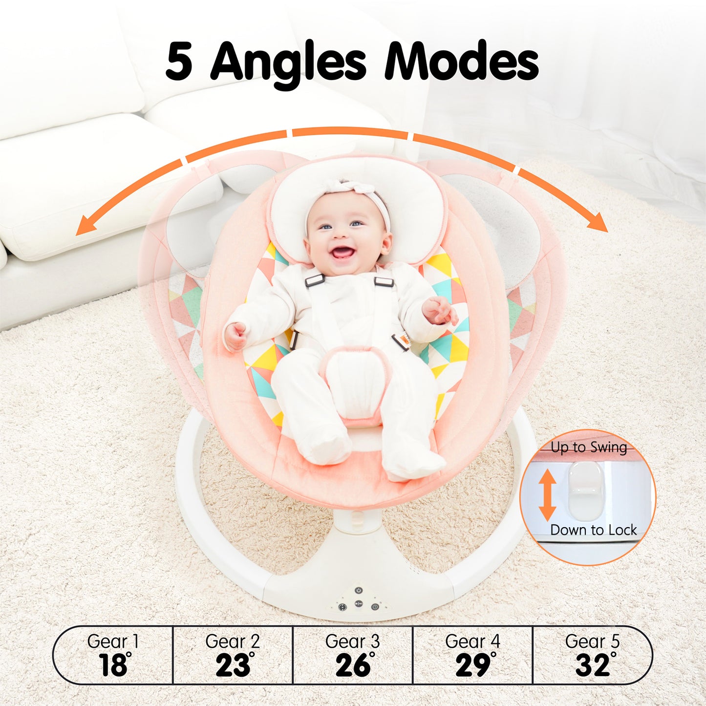 Aprpink Electric Bluetooth Baby Swing and Bouncer for Newborn 0-9 Months Pink