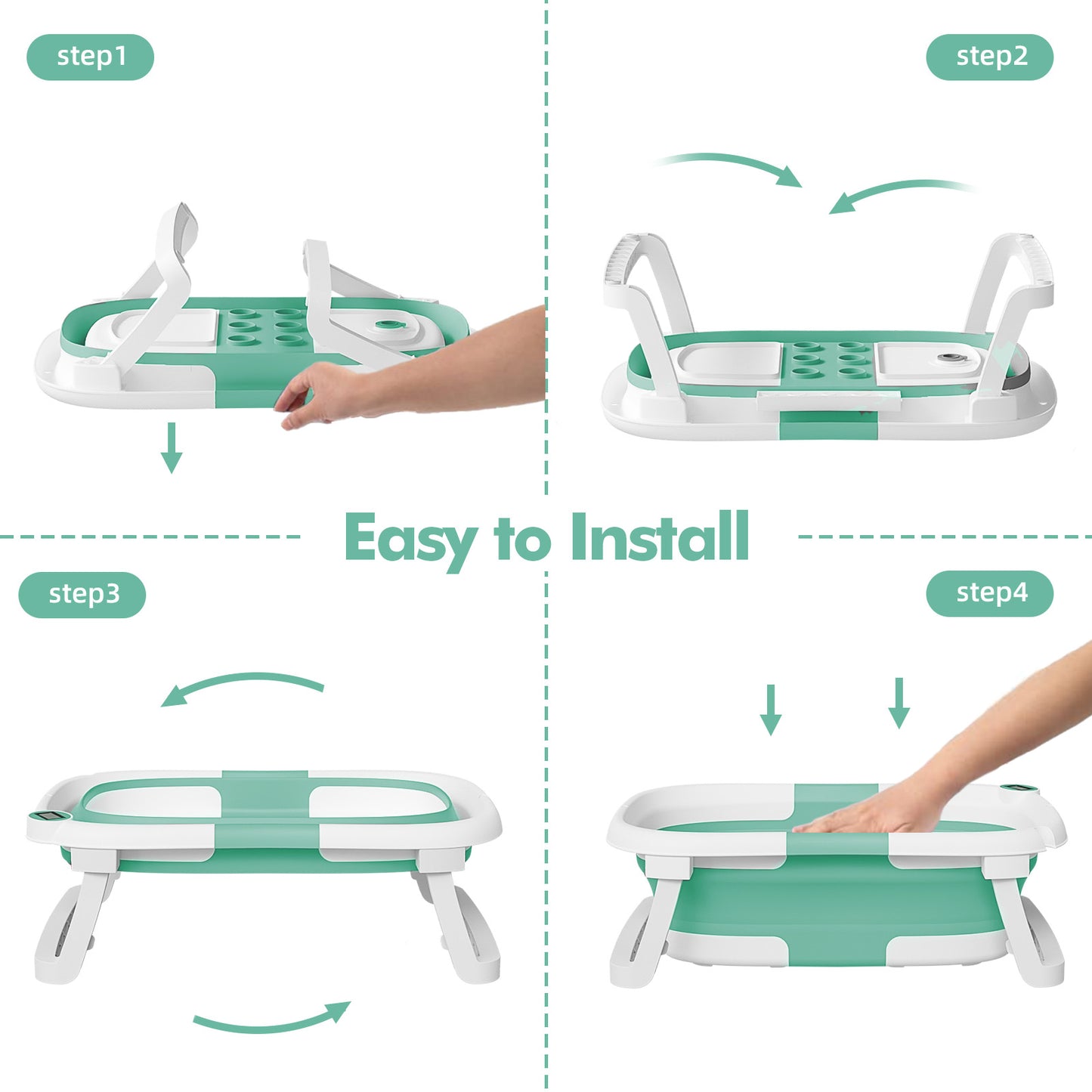 Aprpink Foldable Baby ‎PP+TPE Bathtub with Soft Cushion&Thermometer for 0-36 Months Toddler Turquoise