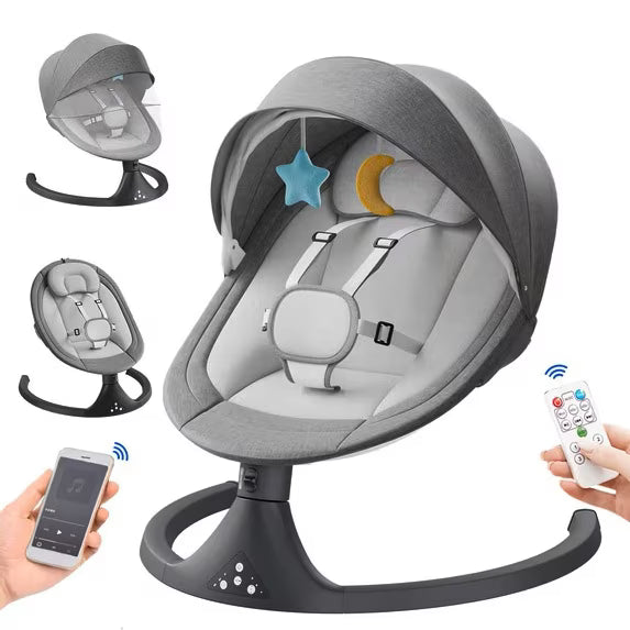 Tumajup 5 in 1 Large Baby Swing Bouncer with Rocking, Mosquito Net&Cute Toys Dark Gray Striped for Toddler, 1 Count