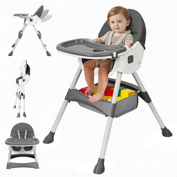 Aprpink 6 in 1 Baby Convertible High Chair Seat with 5 Point PU Safety Harness Gray Striped